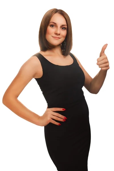 Young girl shows positive sign thumbs yes — Stock Photo, Image