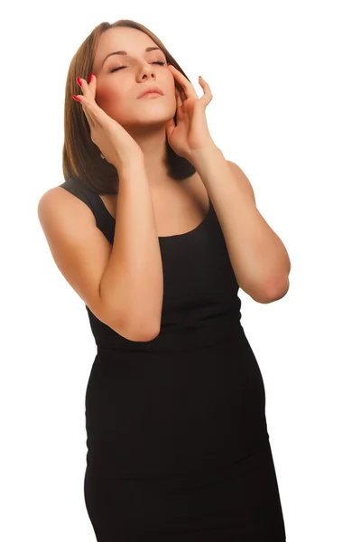 Trött kvinna i smärta och stress huvudvärk — Stockfoto