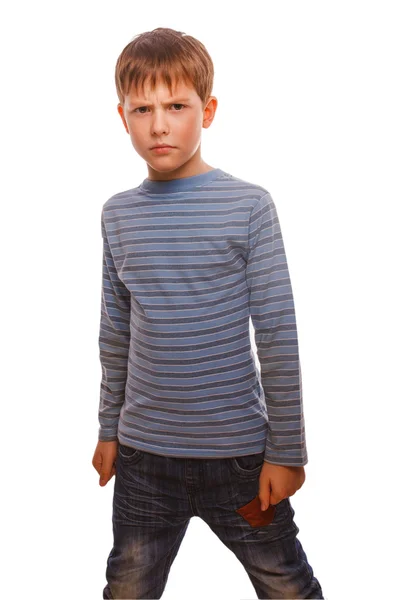 Retrato irritado criança adolescente menino experimentando raiva loira em um — Fotografia de Stock