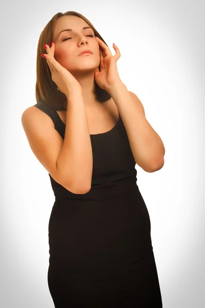 Genç portre yorgun kadın stres holding — Stok fotoğraf