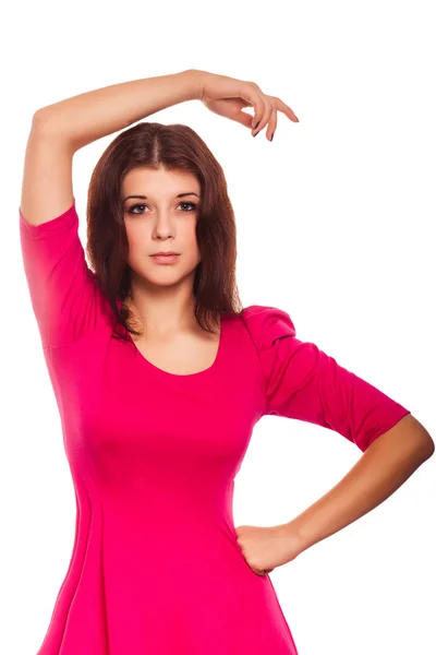 Woman pink dress isolated on white background — Stock Photo, Image