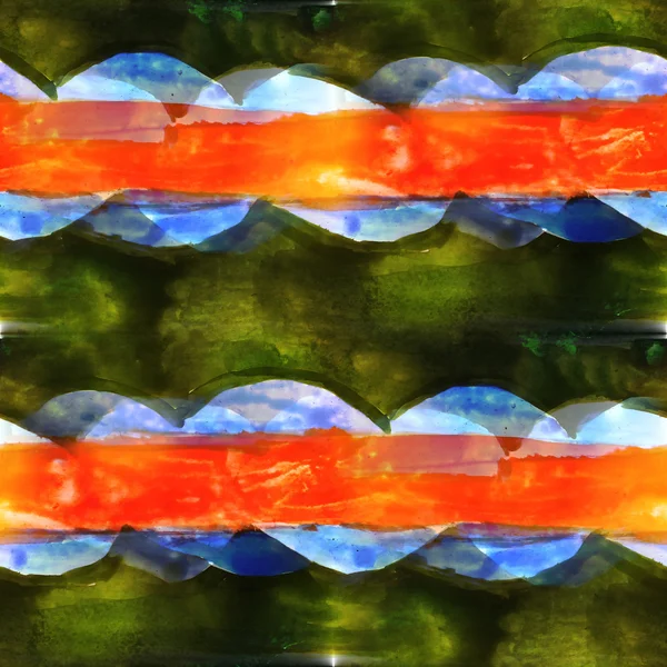Дизайн бесшовной текстуры зеленый, синий, оранжевый акварель backgroun — стоковое фото