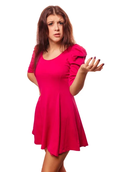 Angry girl dissatisfied woman haired in shirt shorts emotion iso — Stock Photo, Image