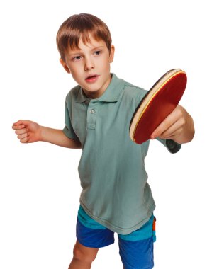Blond ping pong man boy playing table tennis backhand takes tops clipart