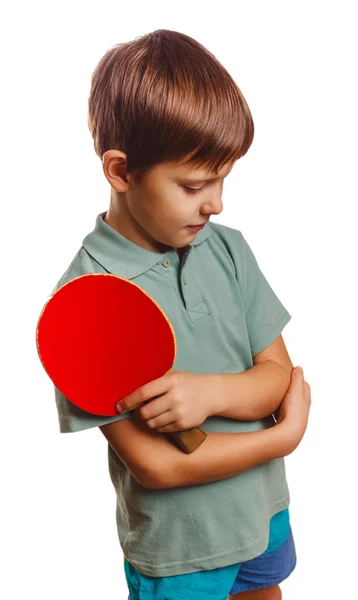 Sportler Junge verärgert verlorenen Rückschlag Tischtennis Tischtennis isoliert o — Stockfoto
