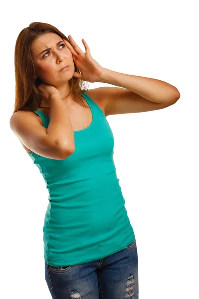 Kadın ağrı stres baş ağrısı yorgun, ellerimi onun başının arkasında, — Stok fotoğraf