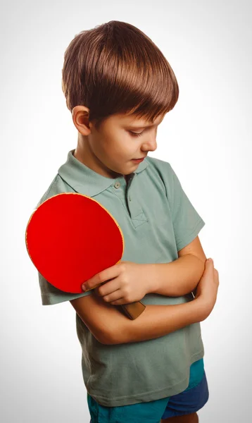 Atleta menino chateado perdido retrocesso mesa tênis ping pong emoções — Fotografia de Stock