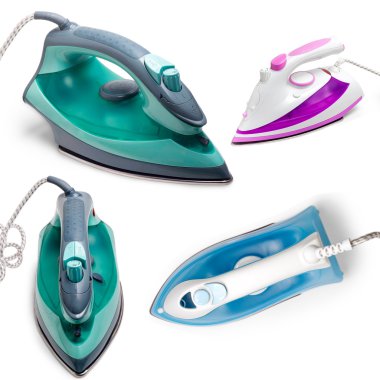 Set electric steam iron isolated on white