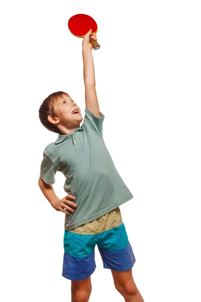 Tenis stołowy ping pong chłopiec doświadczać radości sukcesu zwycięski zwycięstwo — Zdjęcie stockowe