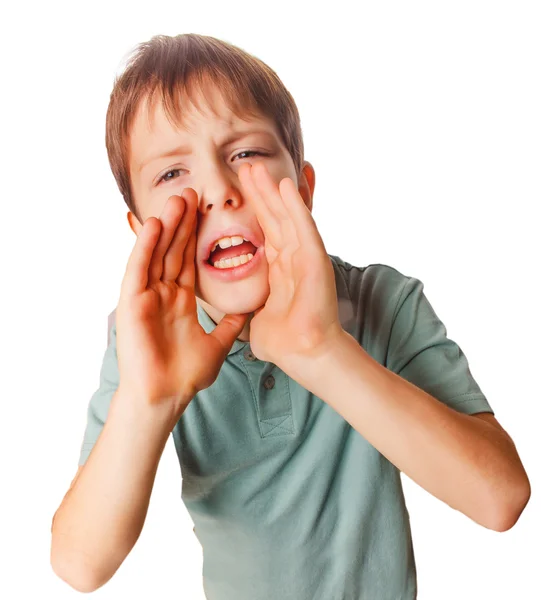 Niño adolescente llamando gritos abrió la boca — Foto de Stock