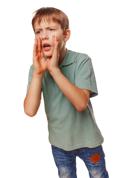 Boy cries teenager calling opened his mouth — Stock Photo, Image