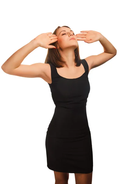 Женщина устала боль стресс головная боль, держа руки за голову — стоковое фото
