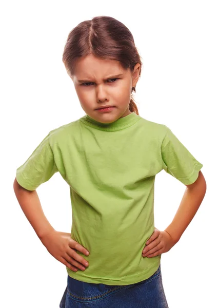 Irritado menina do mal mostra punhos experimentando raiva e isolado no fundo branco — Fotografia de Stock