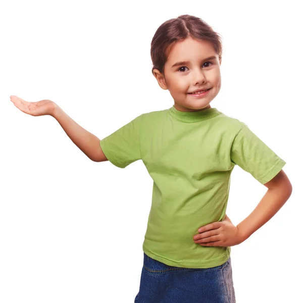 Niña sosteniendo una palma abierta con la mano vacía — Foto de Stock