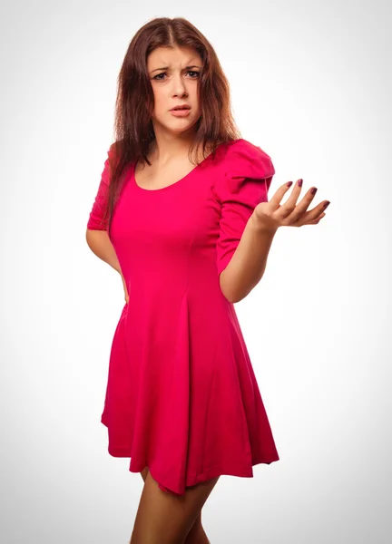 Angry girl dissatisfied woman haired in shirt shorts emotions — Stock Photo, Image