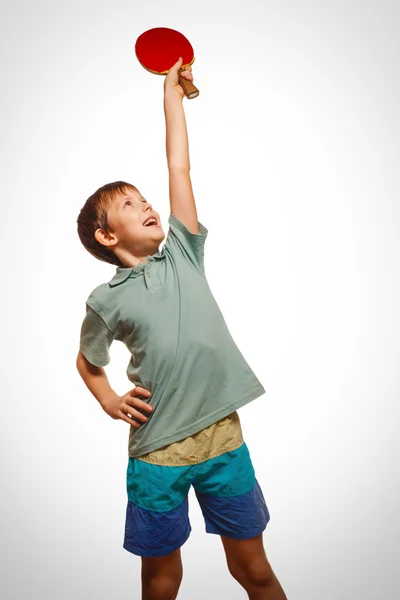Tenis stołowy ping pong chłopiec doświadcza radość zwycięstwa — Zdjęcie stockowe
