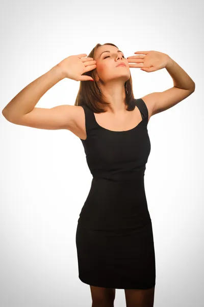 Mulher cansado dor estresse dor de cabeça, segurando as mãos atrás da cabeça — Fotografia de Stock