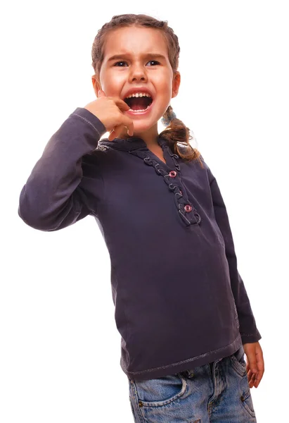 Bambina bambino hanno mal di denti, emozioni grande guancia gonfia — Foto Stock