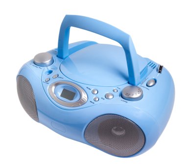 mavi stereo cd mp3 radyo kaset kaydedici üzerinde beyaz CLI izole