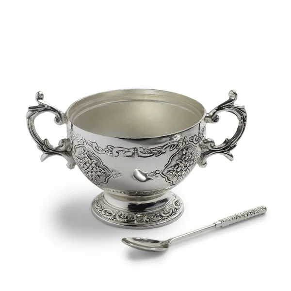 Antik silver cup och sked med en skugga — Stockfoto