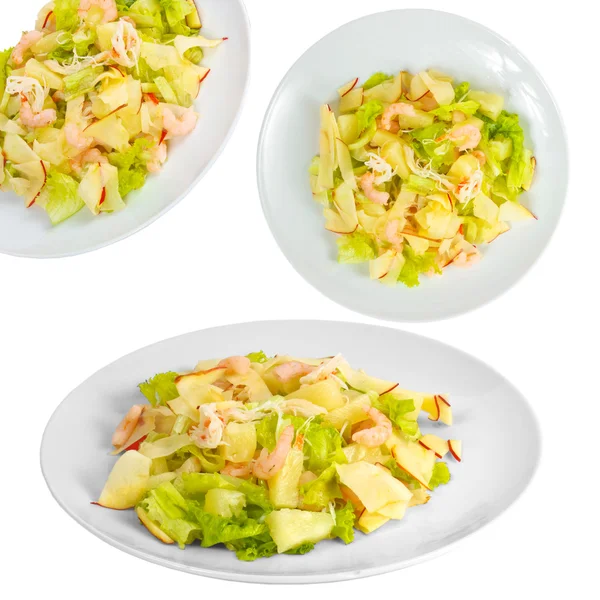 Conjunto de salada de camarão maçã isolado no fundo branco clipping pat — Fotografia de Stock