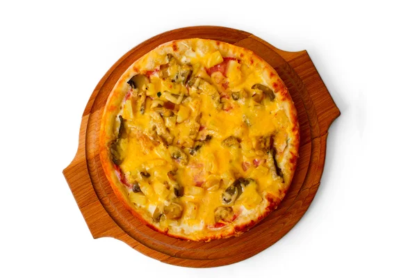 Pizza au four rapide un dîner croûte champignons italiens fromage alimentaire est — Photo