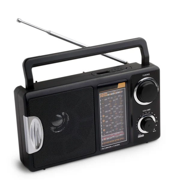 Rádio preto isolado no fundo branco — Fotografia de Stock