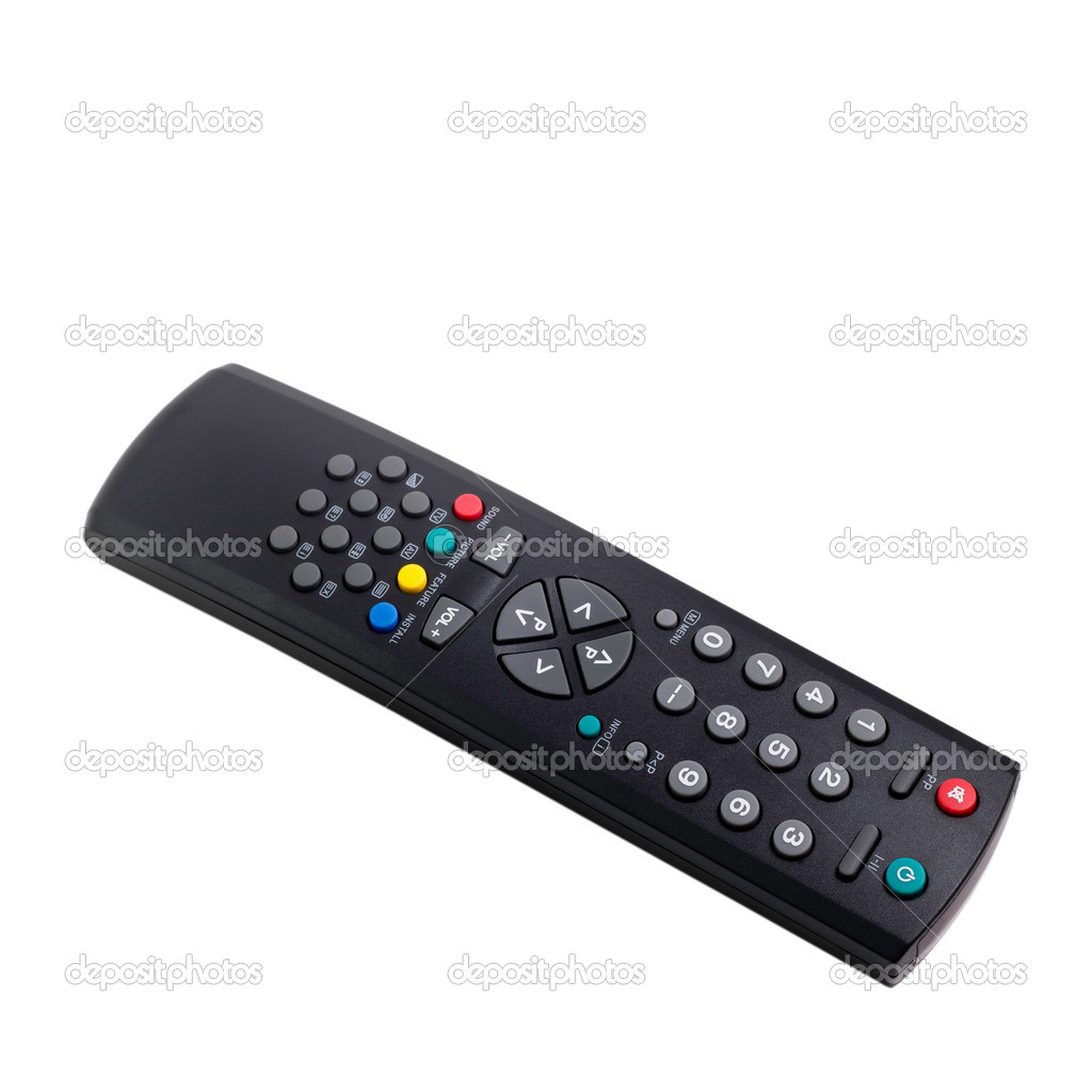 Black tv remote control isolated on white