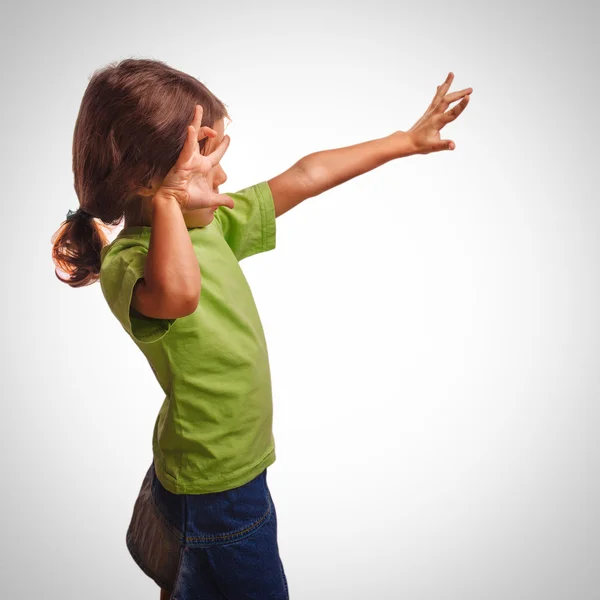 Frightened girl child hands protected from the impact violence, — Stock Photo, Image