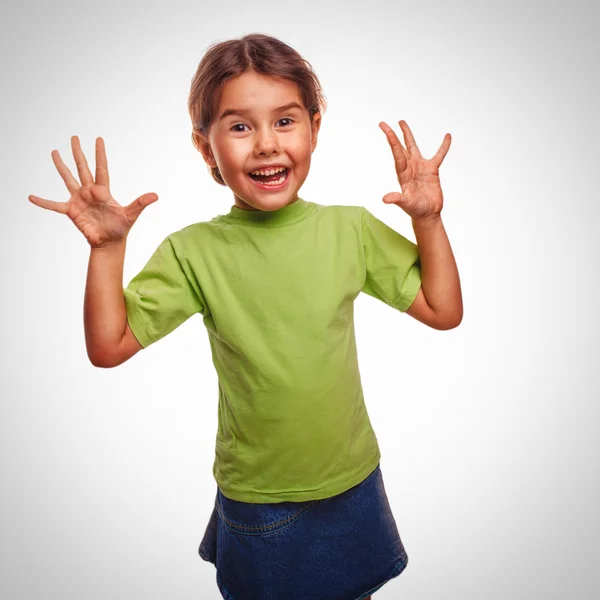 Girl little pleased joyful surprise emotion isolated — Stock Photo, Image