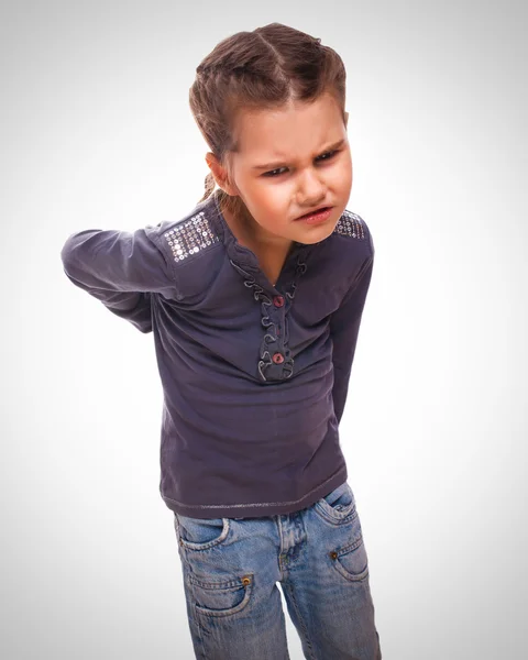 Osteochondrosis child teenager girl holding a hand behind back p — Stock Photo, Image