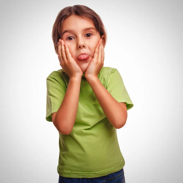 Portrait of cute little girl child childhood fun showing tongue — Stock Photo, Image