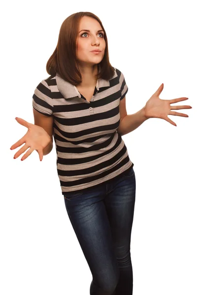 Dissatisfied angry young woman haired girl emotion isolated on w — Stock Photo, Image