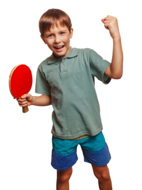 Tafeltennis atleet ping pong jongen ervaren vreugde van overwinning w