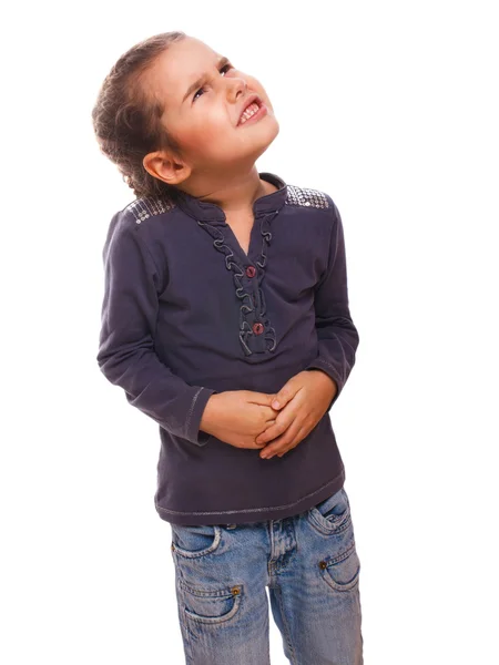 Sick woman little child girl in pain stomach, belly aches — Stock Photo, Image