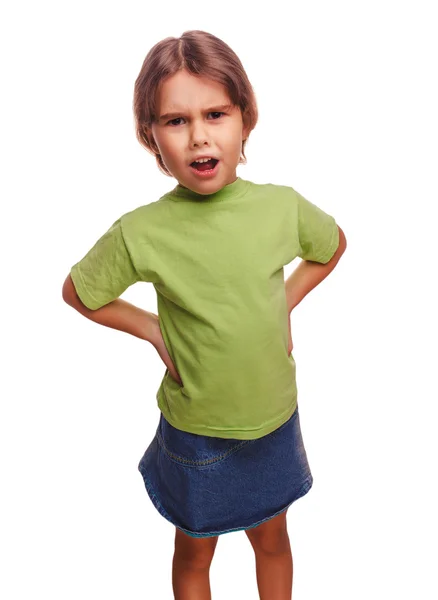 Teen girl swears evil expression dissatisfied quarrel isolated o — Stock Photo, Image