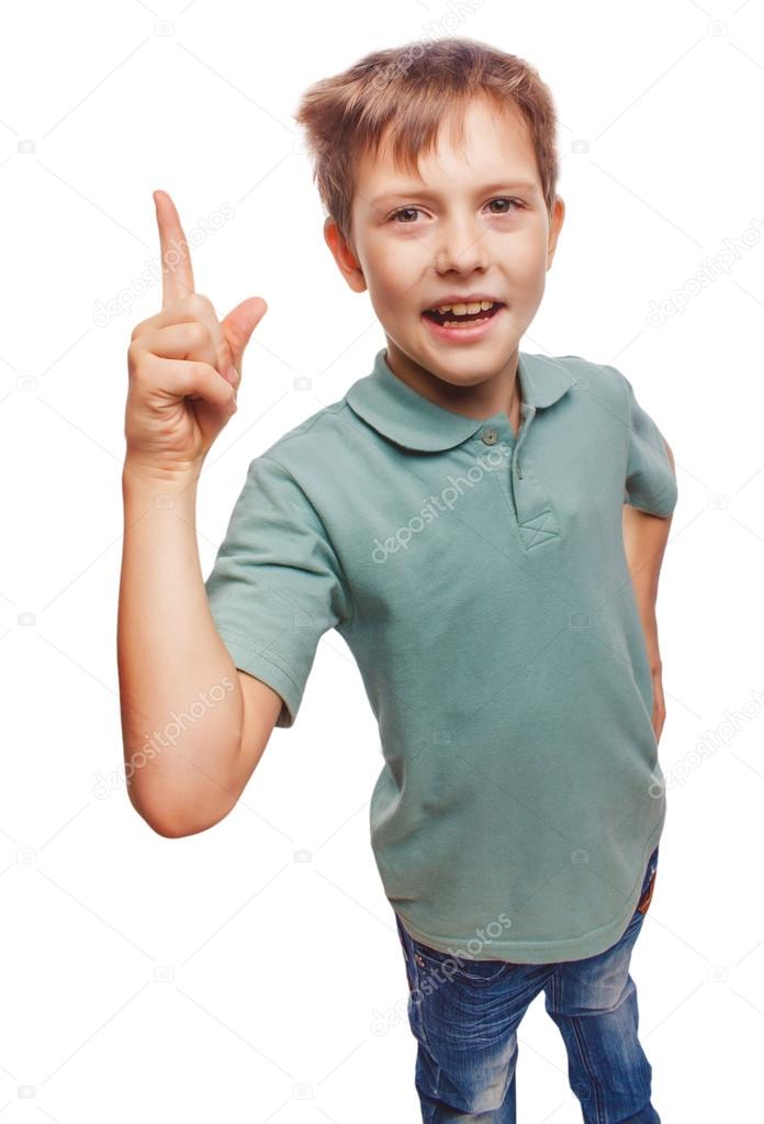 Kid blond boy shaggy raised teenager thumbs up is good idea to c