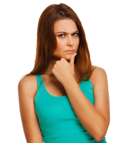 Angry displeased woman brunette girl isolated Royalty Free Stock Photos