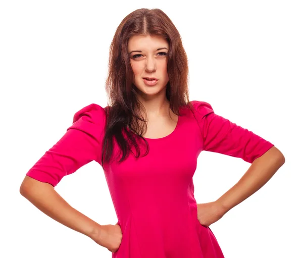 Angry woman brunette girl does not understand — Stock Photo, Image