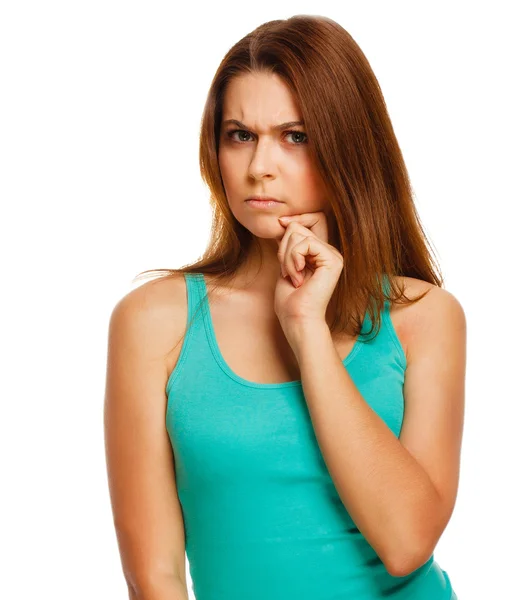 Angry displeased thinking woman girl isolated — Stock Photo, Image