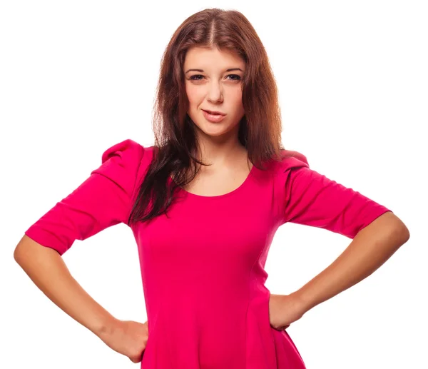 Angry woman brunette girl does not understand — Stock Photo, Image