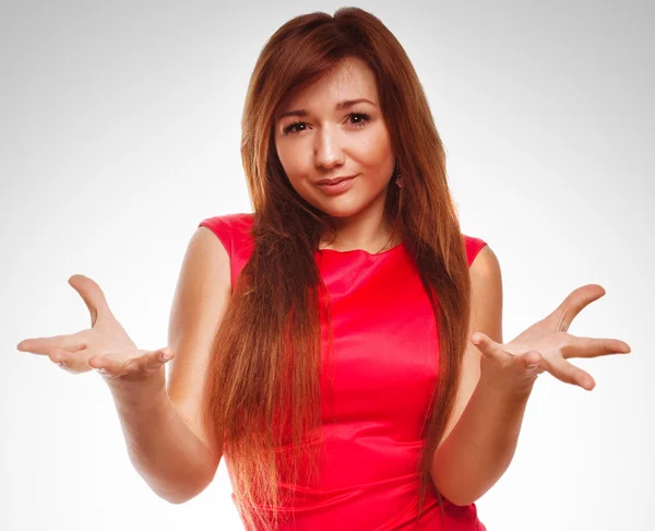 Angry dissatisfied young woman haired girl emotion isolated on w — Stock Photo, Image