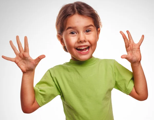 Ragazza poco contento gioioso sorpresa emozione isolato — Foto Stock