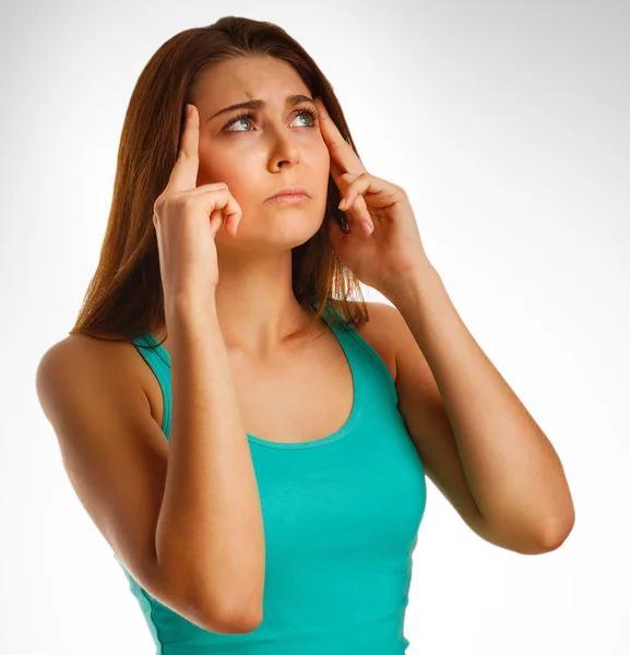 Vrouw pijn stress moe hoofdpijn, bedrijf zijn handen achter hoofd, — Stockfoto