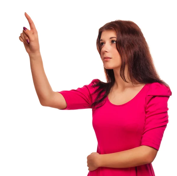 Persen vrouw wijsvinger op meisje op zoek naar kant — Stockfoto