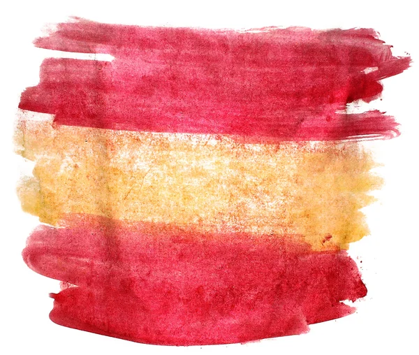 Splash verf vlek gele, rode Spanje, vlag aquarel kleur wate — Stockfoto