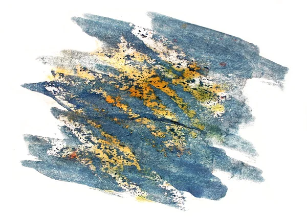 Jaune éclaboussure, peinture bleue tache aquarelle couleur encre d'eau isola — Photo