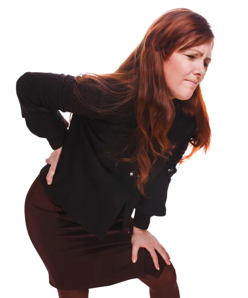 Back girl osteochondrosis pain woman female injury lower young b — Stock Photo, Image