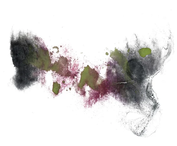Abstraktní tah černý, zelený, fialový inkoust akvarel brus — Stock fotografie