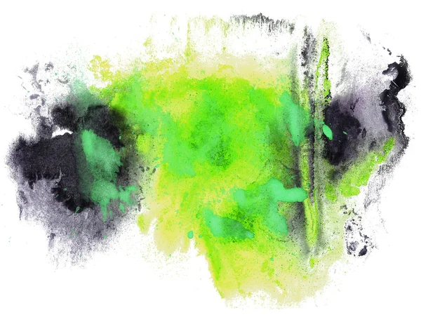 Abstract drawing stroke ink watercolor brush black, green water — Stock Photo, Image